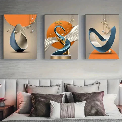 3pcs Golden Abstract art  Wall Art Canvas Unframed - High Quality Print 100% Australian Made Wall Canvas - Bella Home Decor