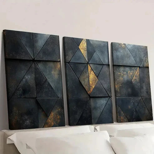 3pcs Black Gray Polygons Abstract Q Wall Art Set Canvas Unframed - High Quality Print 100% Australian Made Wall Canvas