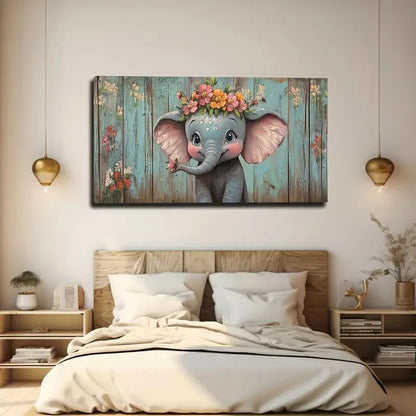 A Small Elephant Wall Art Canvas Office Home Room Framed 120x60cm