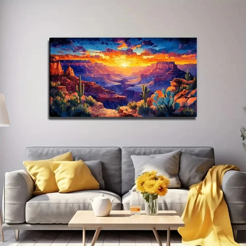 Sunrise In The Canyon Wall Art Canvas Office Home Room Framed 120x60cm