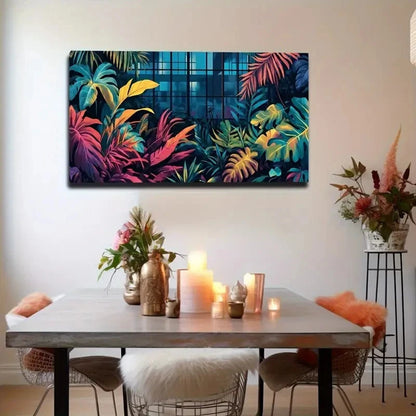 Vibrant Tropical Leaf Blue Wall Art Canvas Office Home Room Framed 120x60cm