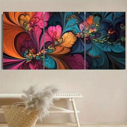 3pcs Multicolored Floral Fractal Wall Art Set Canvas Unframed - High Quality Print 100% Australian Made Wall Canvas
