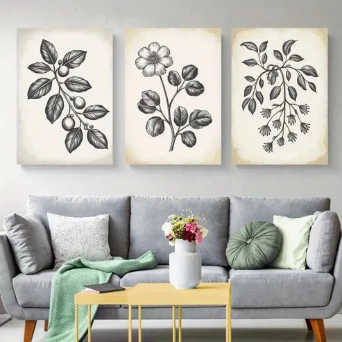 3pcs Botanical Illustration Canvas Wall Art Set Canvas Unframed - High Quality Print 100% Australian Made Wall Canvas - Bella Home Decor