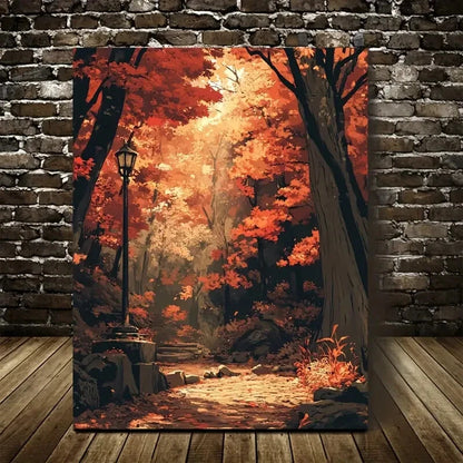 Beautiful Lush Maple Forest Landscape Painting 40x60cm Metal Print Ready to Hang - Bella Home Decor