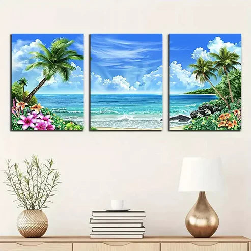 3pcs Tropical Beach Scene Wall Art Canvas Unframed - High Quality Print 100% Australian Made Wall Canvas