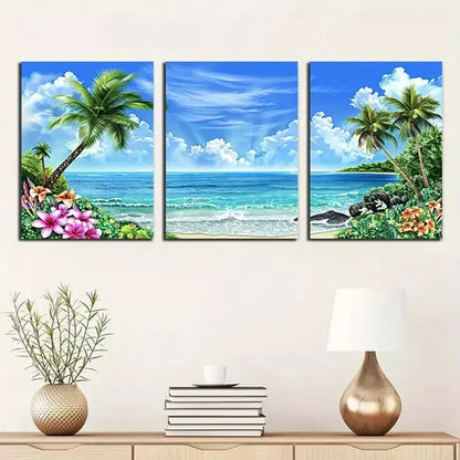 3pcs Tropical Beach Scene Wall Art Canvas Unframed - High Quality Print 100% Australian Made Wall Canvas