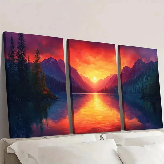 3pcs Abstract Lake Painting Artwork Z Wall Art Set Canvas Framed 60x90cm - High Quality Print 100% Australian Made Wall Canvas Ready to Hang