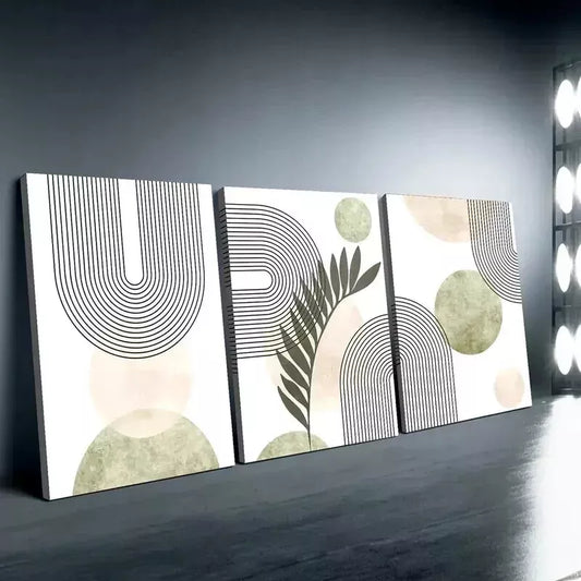 3pcs abstract gray green geometric line Canvas Wall Art Set Canvas Framed 50x70cm - High Quality Print 100% Australian Made Wall Canvas Ready to Hang