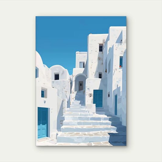 Greek Village Architecture Painting 60x90cm Metal Print Ready to Hang