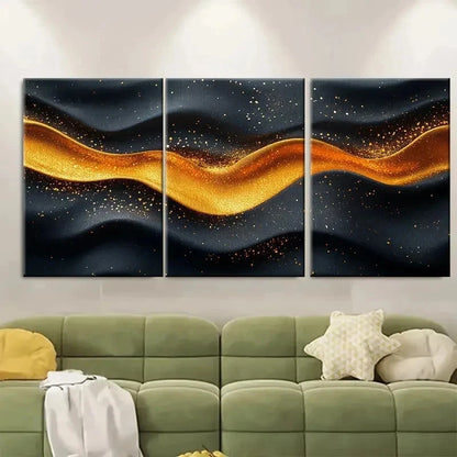 3pcs Elegant Black and Golden Fabric Texture R  Wall Art Set Canvas Framed 60x90cm - High Quality Print 100% Australian Made Wall Canvas Ready to Hang