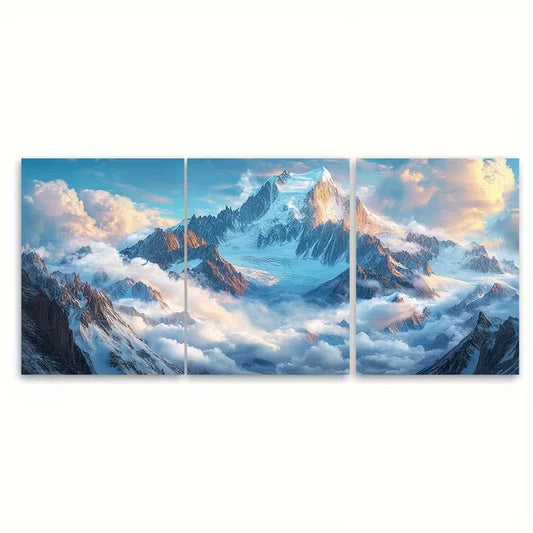 3pcs Chamonix Mont Blanc Cloudy Skyline Metal Print Ready to Hang Art