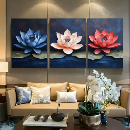 3pcs Lotus Flower Mandala Flower Metal Print Ready to Hang Art