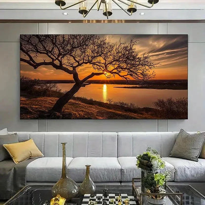 Modern Sunset Serene River wall canvas office home room framed 120x60cm - Bella Home Decor