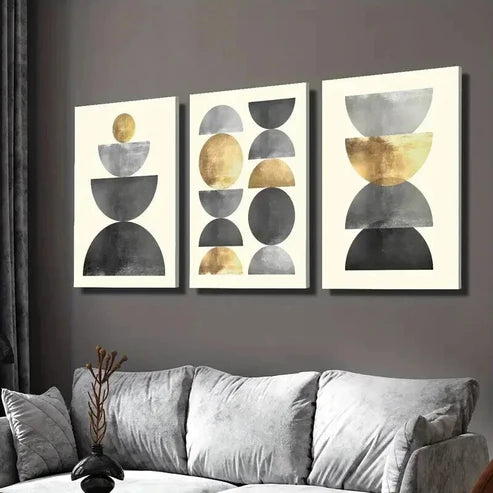 3pcs Golden & Metallic Geometric Circles Wall Art Set Canvas Unframed - High Quality Print 100% Australian Made Wall Canvas - Bella Home Decor