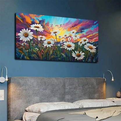 Vibrant Daisy Flower Field Wall Art canvas office home room framed 120x60cm - Bella Home Decor