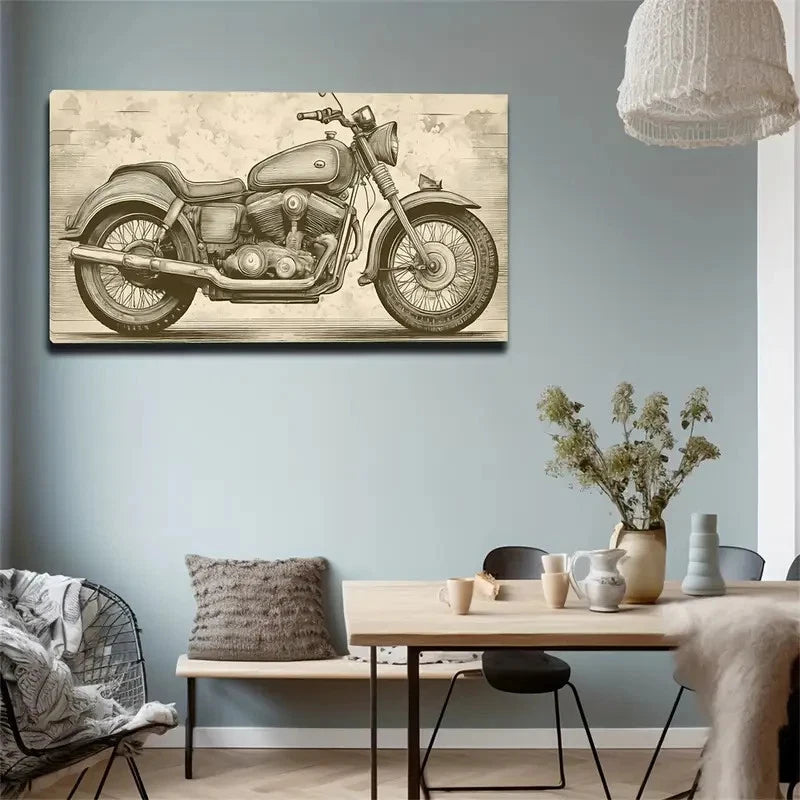 Vintage Motorcycle Wall Art Canvas Office Home Room Framed 120x60cm