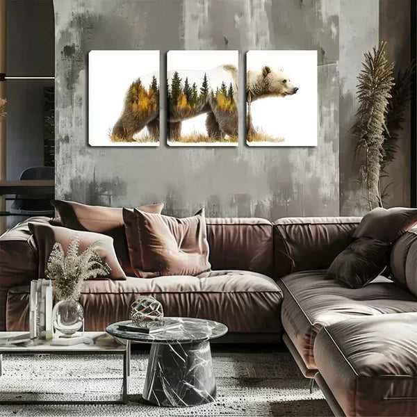 3pcs Majestic Bear Forest Close-Up Wall Art Set Canvas Framed 60x90cm - High Quality Print 100% Australian Made Wall Canvas Ready to Hang - Bella Home Decor