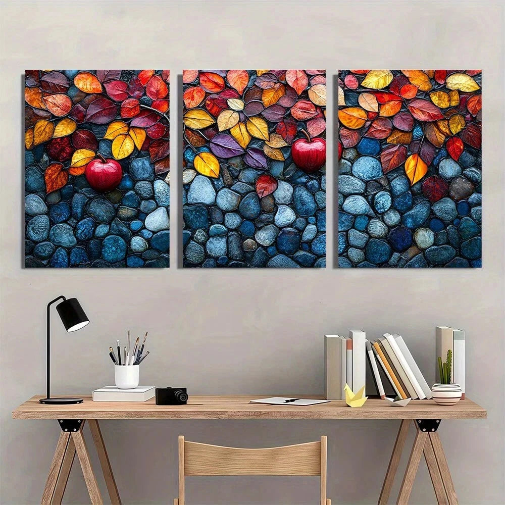3pcs Stained Glass Style Colourful Metal Print Ready to Hang Art - Bella Home Decor