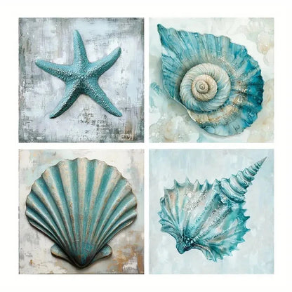 4pcs Seashells Art Prints Wall Art Canvas Framed