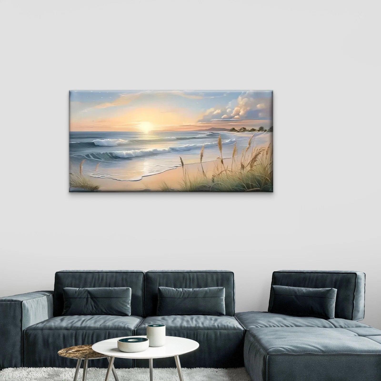 Beach Waves Grass Sunset Wall Art Canvas Office Home Room Framed 120x60cm - Bella Home Decor
