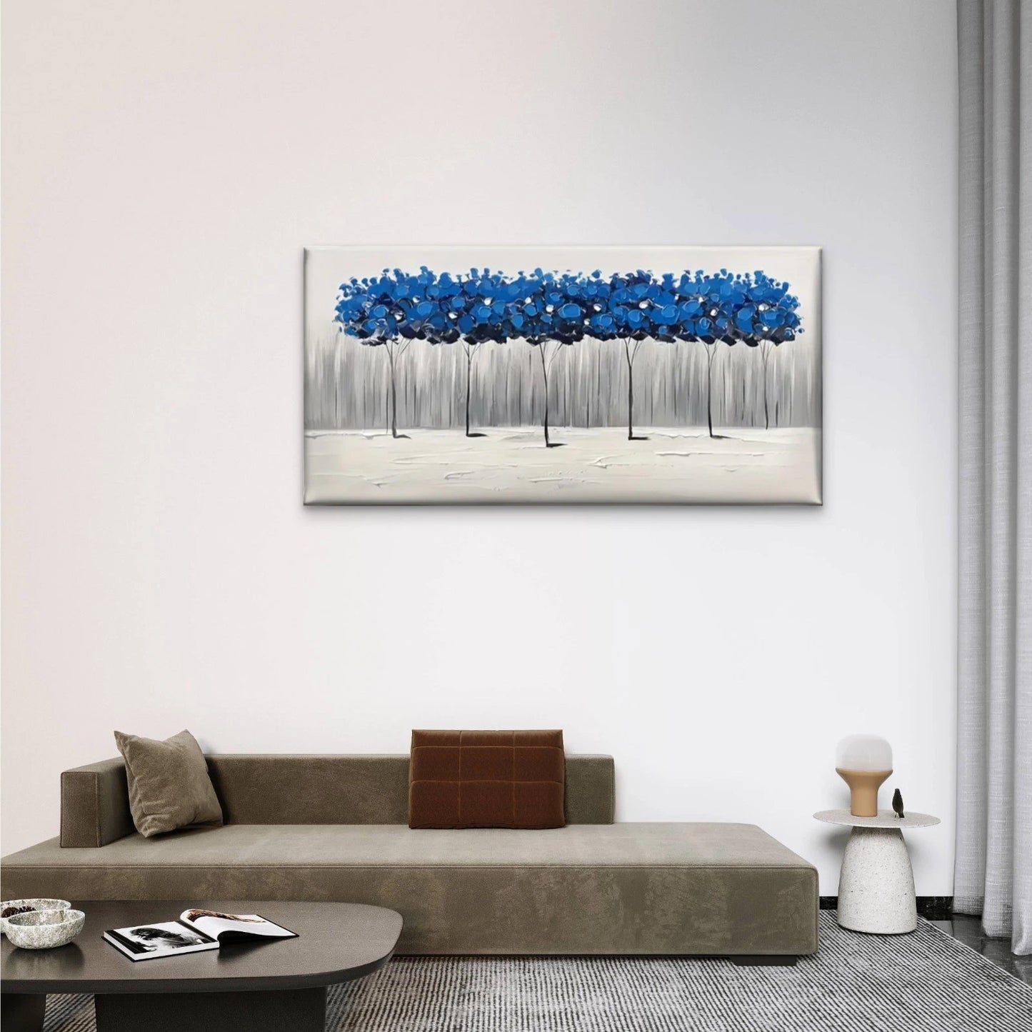 Blue Tree Abstract Wall Art Canvas Office Home Room Framed 120x60cm