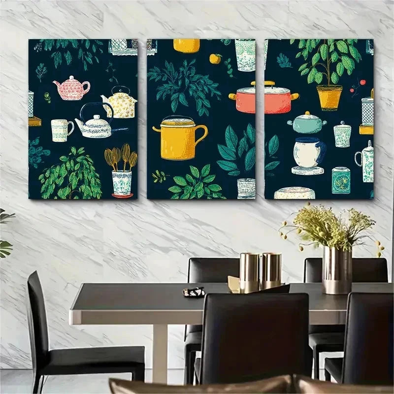 3pcs Kitchen Aesthetic Vibrant Decor Perfect Wall Art Set Canvas Framed 50x70cm - High Quality Print 100% Australian Made Wall Canvas Ready to Hang