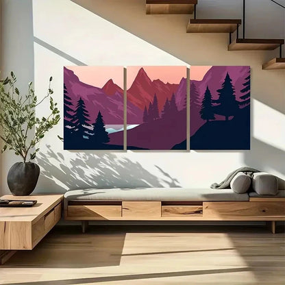 3pcs Mountain Landscape Illustration Metal Print Ready to Hang Art