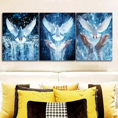 3pcs Peace pigeon on hand Wall Art Set Canvas Framed 50x70cm - High Quality Print 100% Australian Made Wall Canvas Ready to Hang