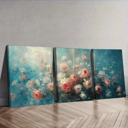 3pcs There Are Flowers On The Candelabra Wall Art Canvas Unframed - High Quality Print 100% Australian Made Wall Canvas