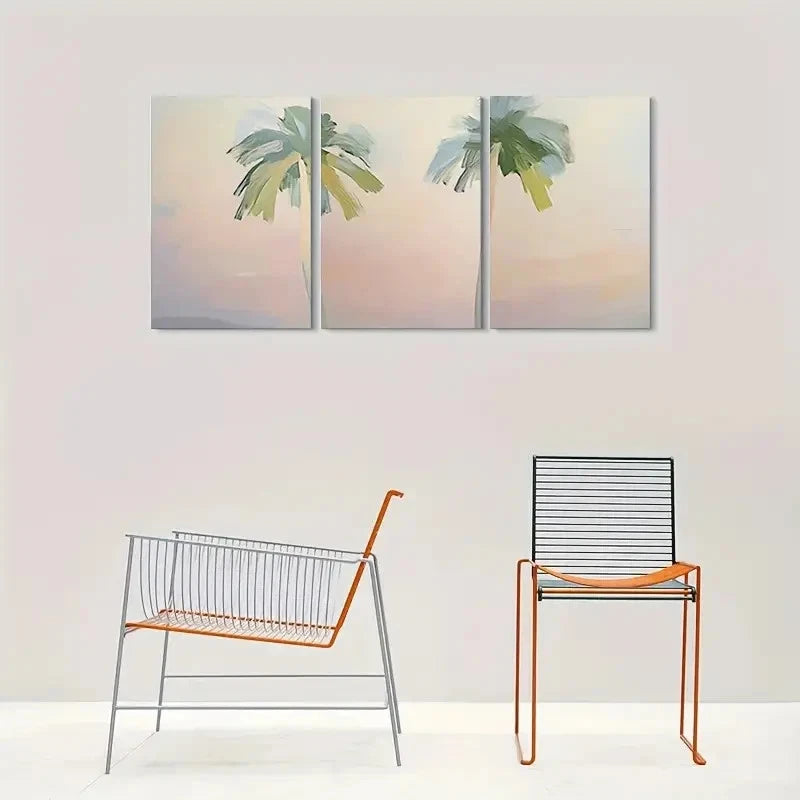 3pcs Abstract Palm Tree Painting Metal Print Ready to Hang Art - Bella Home Decor