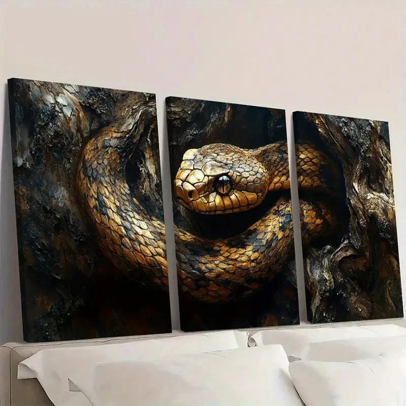 3pcs Canvas Snake Painting Artistic E  Wall Art Set Canvas Framed 40x60cm - High Quality Print 100% Australian Made Wall Canvas Ready to Hang - Bella Home Decor