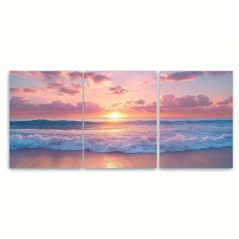 3pcs Soft Cloudy Sky in Pink Peach Tones Metal Print Ready to Hang Art