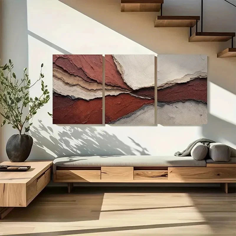 3pcs Burnt Sienna and Terracotta Abstract Metal Print Ready to Hang Art - Bella Home Decor