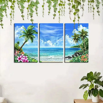 3pcs Tropical Beach Scene Wall Art Canvas Unframed - High Quality Print 100% Australian Made Wall Canvas