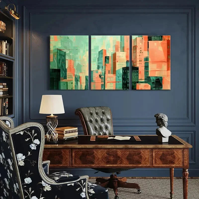 3pcs Abstract Cityscape Art Urban Landscape Metal Print Ready to Hang Art - Bella Home Decor