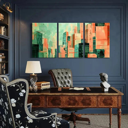 3pcs Abstract Cityscape Art Urban Landscape Metal Print Ready to Hang Art - Bella Home Decor