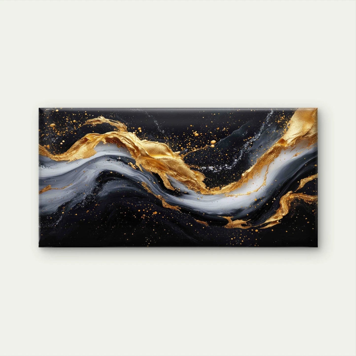 Painting Gold Black Swirl Wall Art Canvas Office Home Room Framed 120x60cm