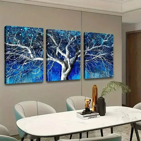 3pcs Blue Tree White Branches Canvas Unframed - High Quality Print 100% Australian Made Wall Canvas