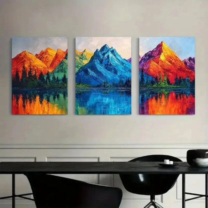 3pcs Colorful Mountain Range with Lake Reflections Metal Print Ready to Hang Art - Bella Home Decor