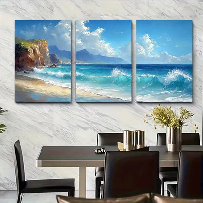 3pcs Caribbean Beach Sea with Bold Cliffs Metal Print Ready to Hang Art - Bella Home Decor