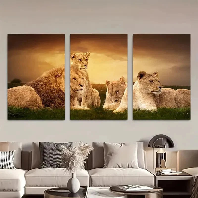 3pcs African Lions Pride Resting Metal Print Ready to Hang Art - Bella Home Decor