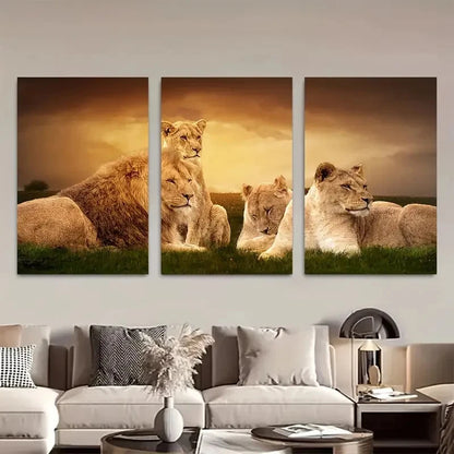 3pcs African Lions Pride Resting Metal Print Ready to Hang Art - Bella Home Decor