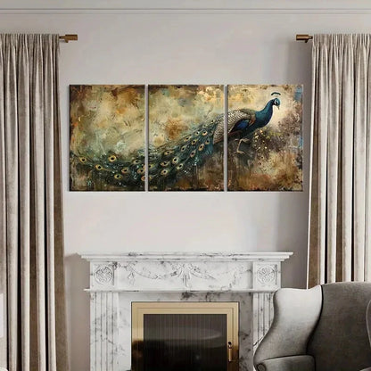 3pcs PeaRooster Feather Design Abstract Background Metal Print Ready to Hang Art - Bella Home Decor