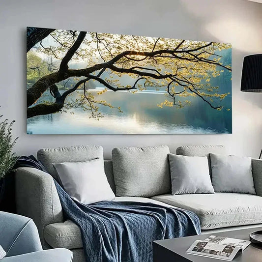 Scenery Canal Mountain Sky wall canvas office home room framed 120x60cm - Bella Home Decor