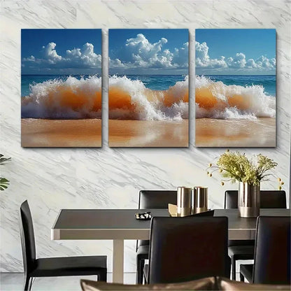 3pcs Australian Ocean Waves Crashing on Seashore Metal Print Ready to Hang Art - Bella Home Decor