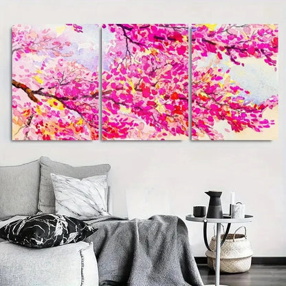 3pcs Vibrant Pink Cherry Blossom Watercolor Wall Art Set Canvas Framed 60x90cm - High Quality Print 100% Australian Made Wall Canvas Ready to Hang