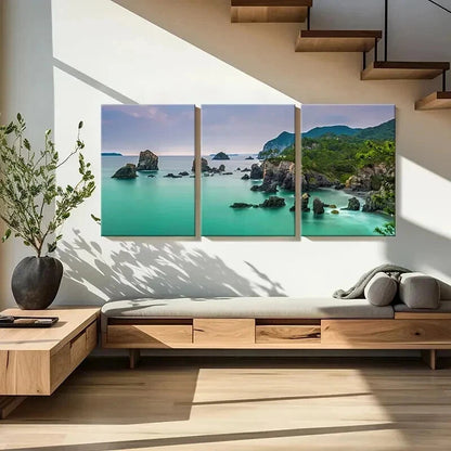 3pcs Tropical Beach Landscape with Rocks & Trees Wall Art Set Canvas Framed 60x90cm - High Quality Print 100% Australian Made Wall Canvas Ready to Hang - Bella Home Decor