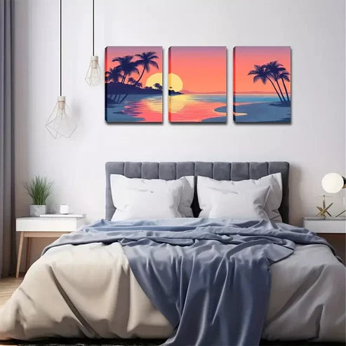 3pcs Romantic Palm Trees & Ocean View Wall Art Set Canvas Unframed - High Quality Print 100% Australian Made Wall Canvas
