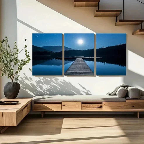 3pcs Mountains Trees Rivers & Wooden Bridges Wall Art Set Canvas Unframed - High Quality Print 100% Australian Made Wall Canvas