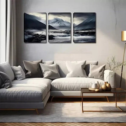 3pcs Black and White Background, Mountain Wall Art Set Canvas Unframed - High Quality Print 100% Australian Made Wall Canvas - Bella Home Decor
